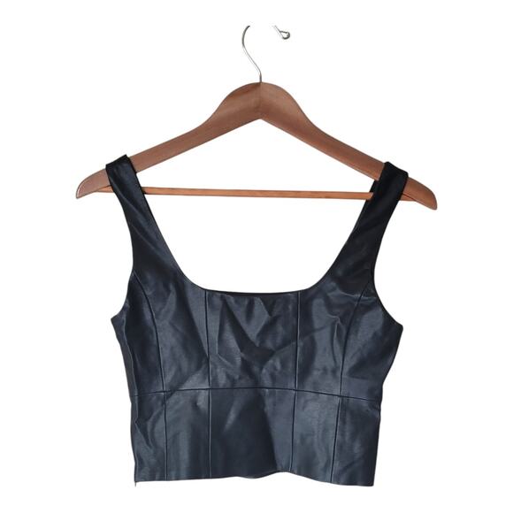 Lulu's Cropped Top Faux Leather Side Zipper Square Neck Black Women's Small NWT - Picture 9 of 9